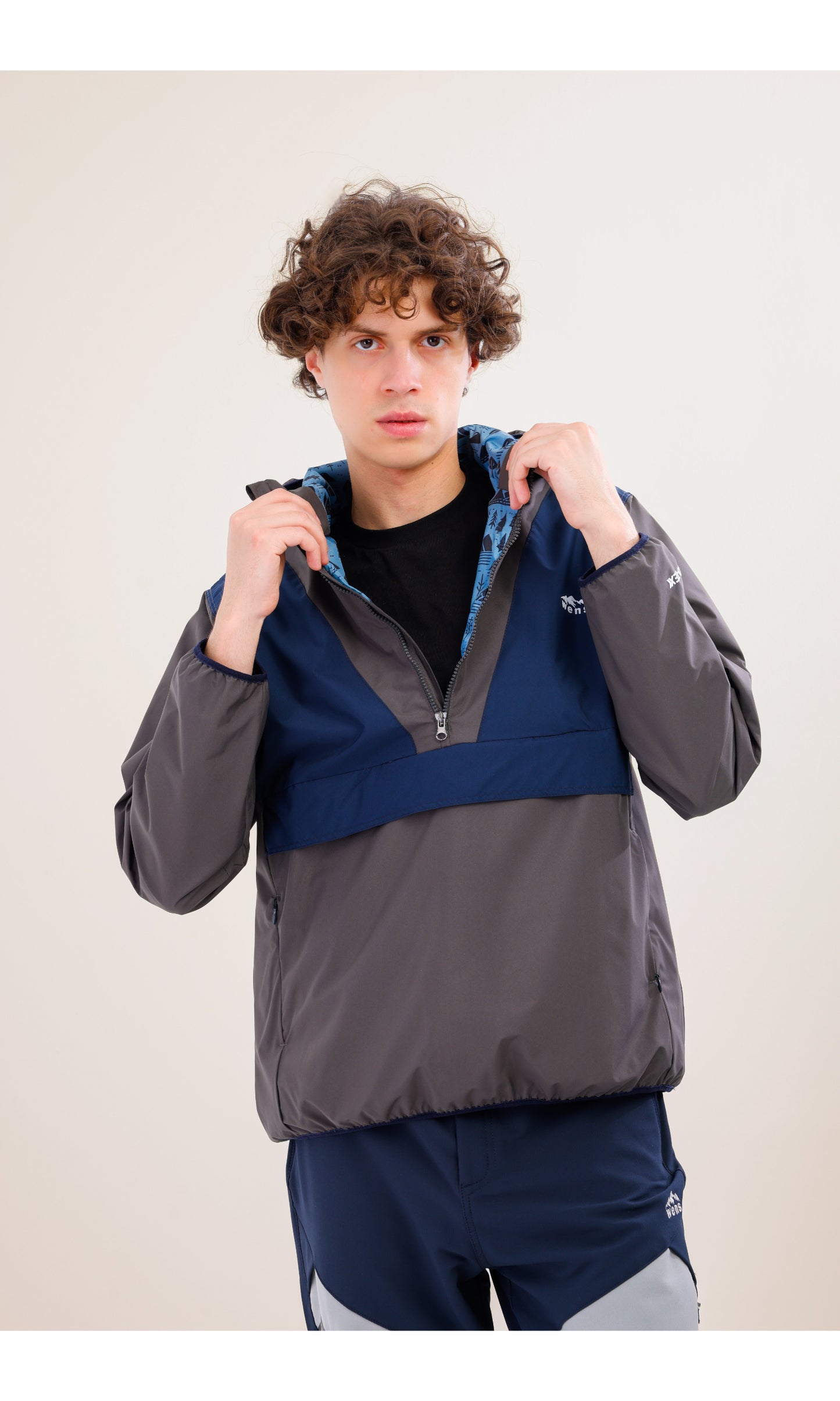 Flow Flex Ultralight Waterproof Hoodie – Gray / Navy Blue (Deep Horizons), Design That Turns Into a Bag