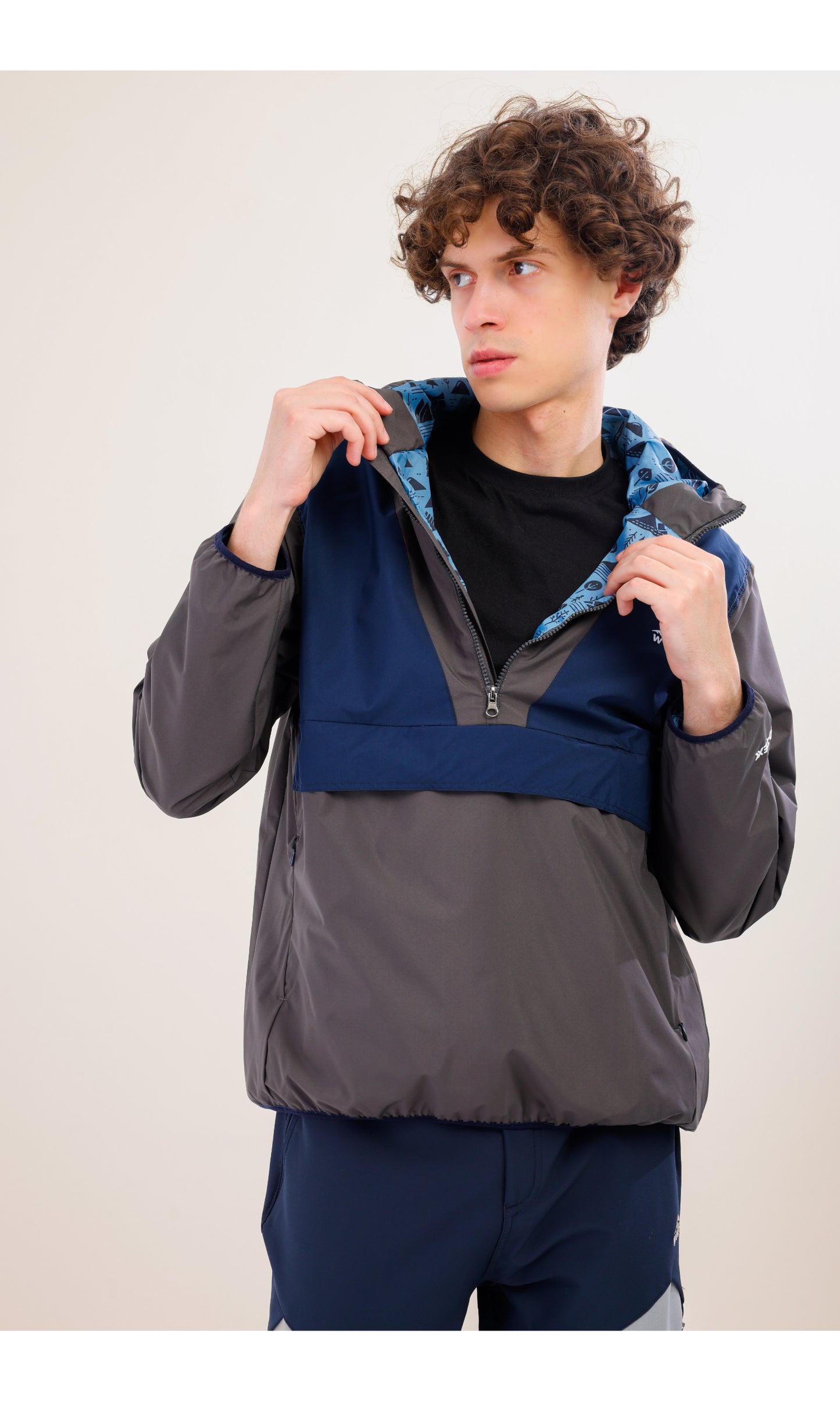 Flow Flex Ultralight Waterproof Hoodie – Gray / Navy Blue (Deep Horizons), Design That Turns Into a Bag