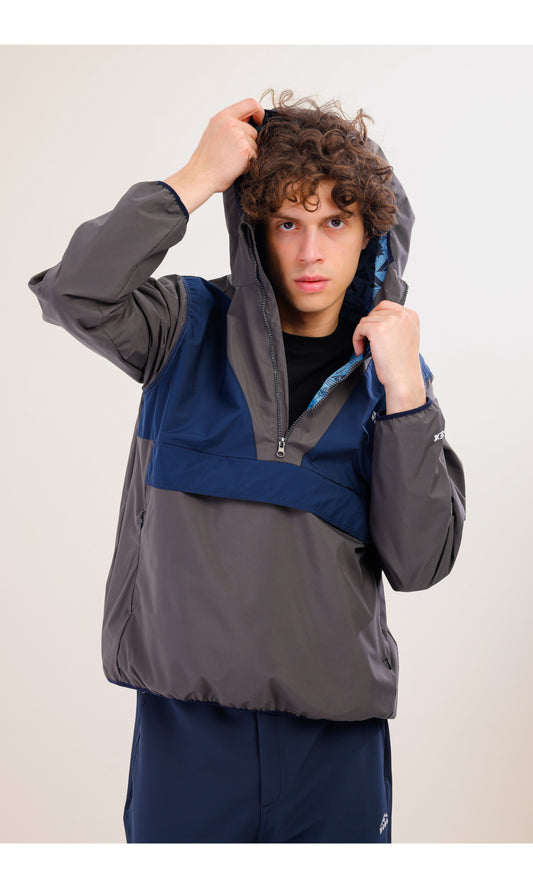 Flow Flex Ultralight Waterproof Hoodie – Gray / Navy Blue (Deep Horizons), Design That Turns Into a Bag
